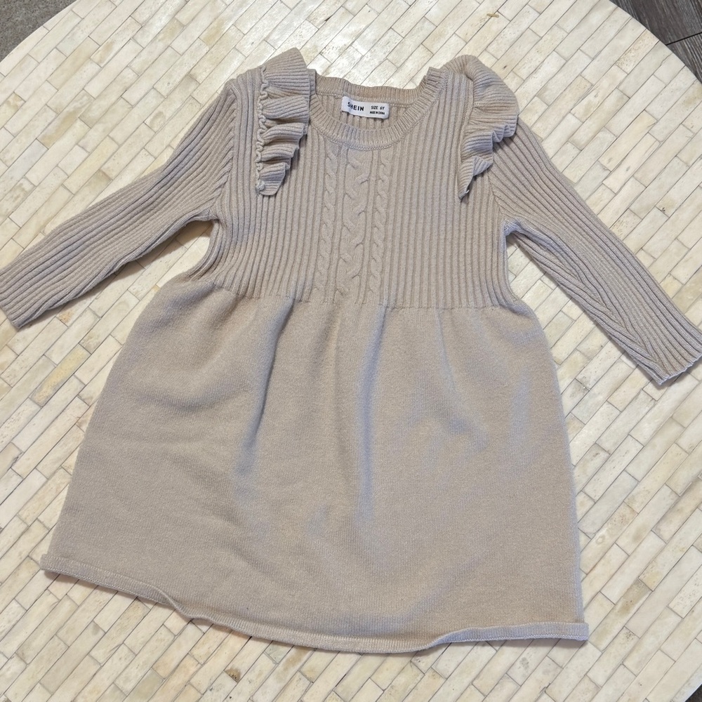 SHEIN Tan Kids Dress with Ruffle Accents